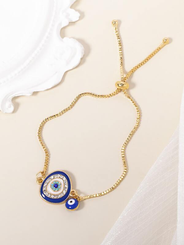 Rhinestone Decor Evil Eye Charm Bracelet