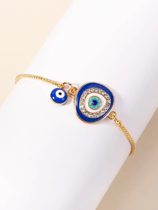 Rhinestone Decor Evil Eye Charm Bracelet