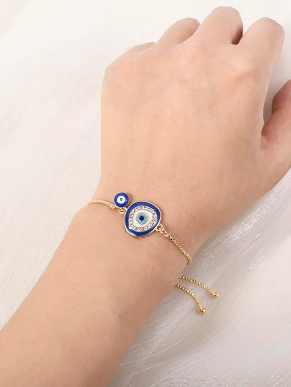 Rhinestone Decor Evil Eye Charm Bracelet