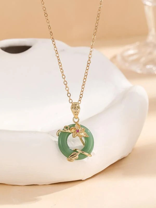 Flower Decor Ring Charm Necklace