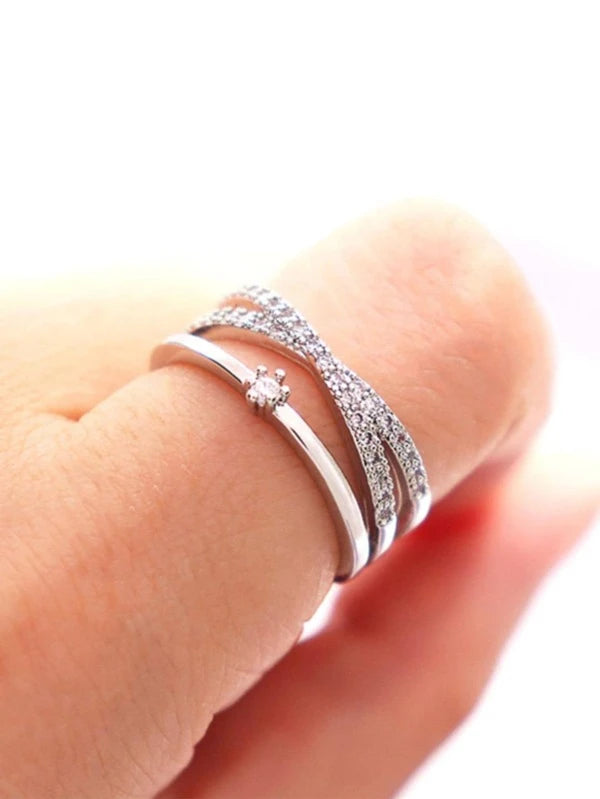 Rhinestone Decor Layered Cuff Ring