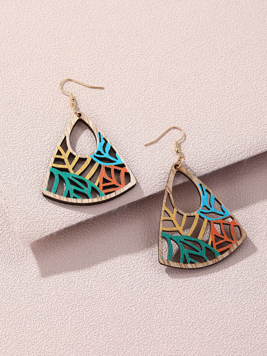 Hollow Out Wooden Triangle Drop Earrings