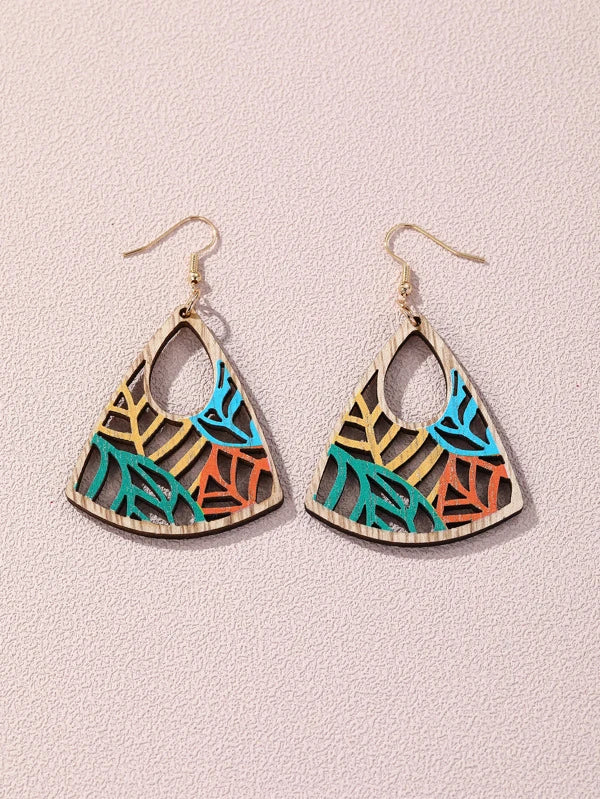 Hollow Out Wooden Triangle Drop Earrings