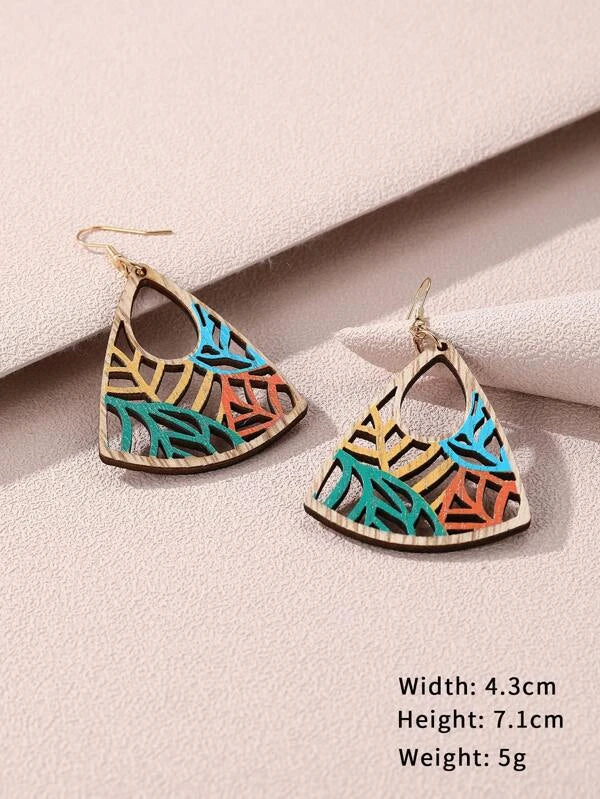 Hollow Out Wooden Triangle Drop Earrings