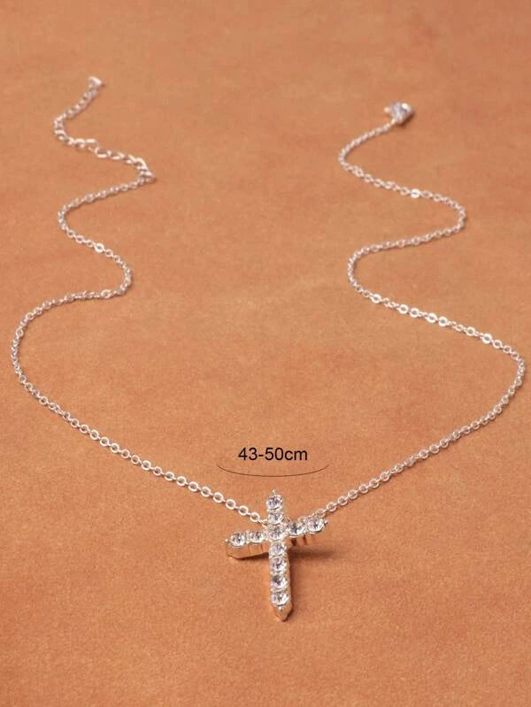 Rhinestone Cross Charm Necklace