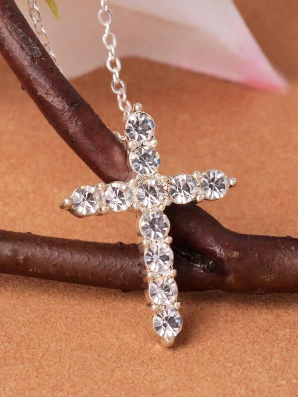 Rhinestone Cross Charm Necklace