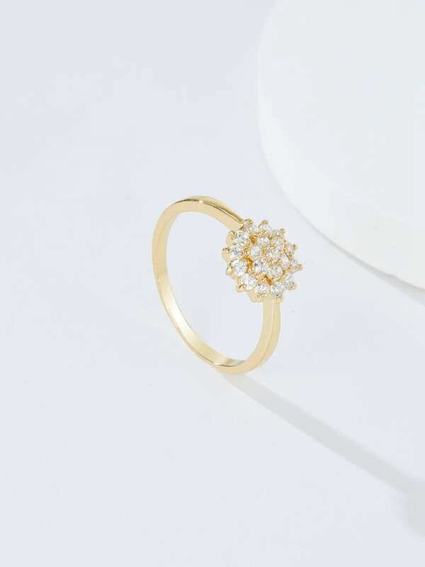 Cubic Zirconia Flower Decor Ring