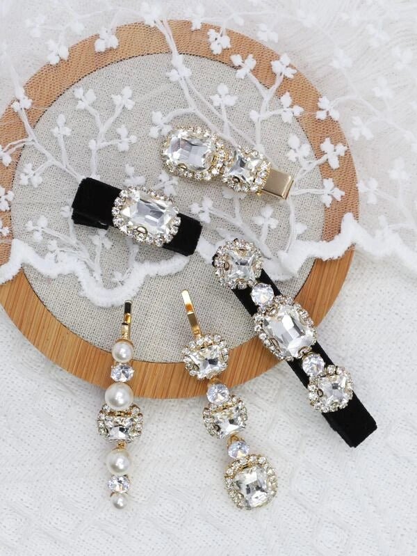 5pcs Rhinestone & Faux Pearl Decor Hair Clip