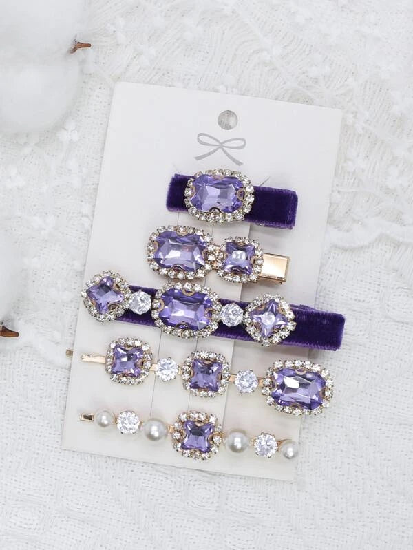 5pcs Rhinestone & Faux Pearl Decor Hair Clip