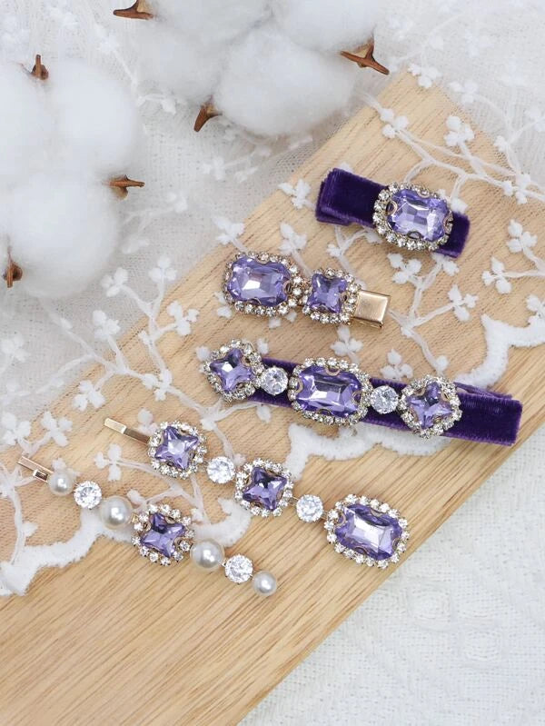 5pcs Rhinestone & Faux Pearl Decor Hair Clip