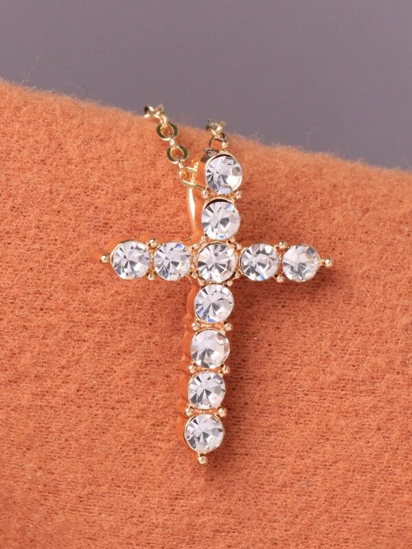 Rhinestone Cross Charm Necklace