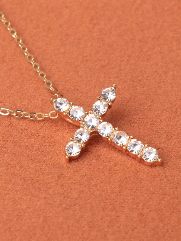 Rhinestone Cross Charm Necklace