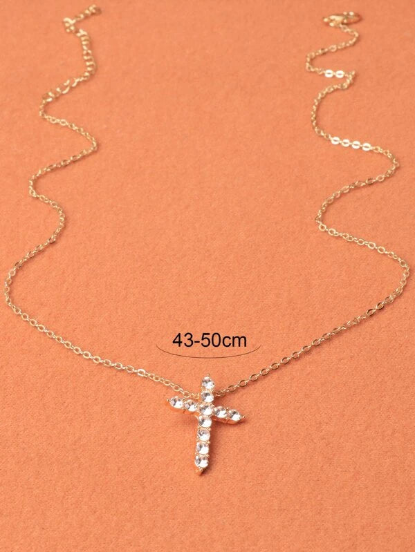 Rhinestone Cross Charm Necklace