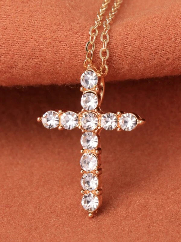 Rhinestone Cross Charm Necklace