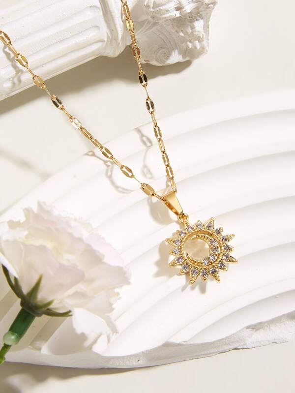 Rhinestone Moon Decor Sun Pendant Necklace