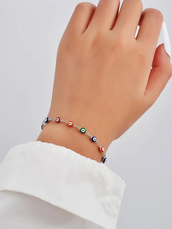 1pc Random Color Evil Eye Decor Bracelet Copper Jewelry