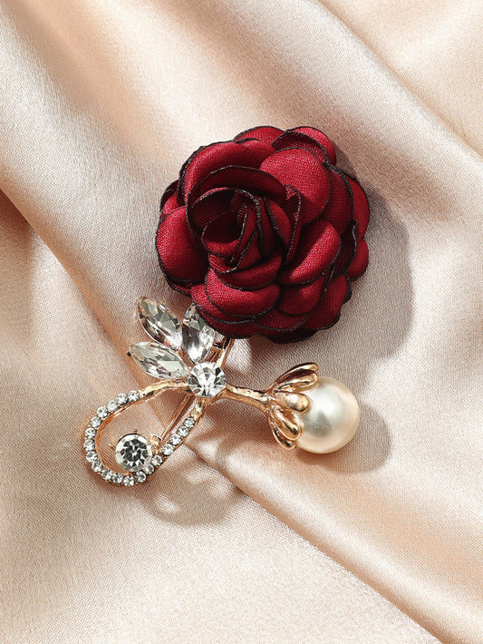 Flower & Faux Pearl Decor Brooch