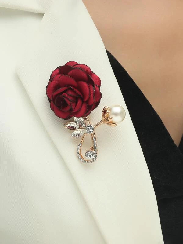 Flower & Faux Pearl Decor Brooch