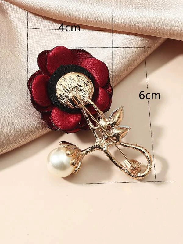 Flower & Faux Pearl Decor Brooch