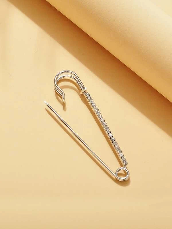 Rhinestone Decor Safety Pin Design Brooch