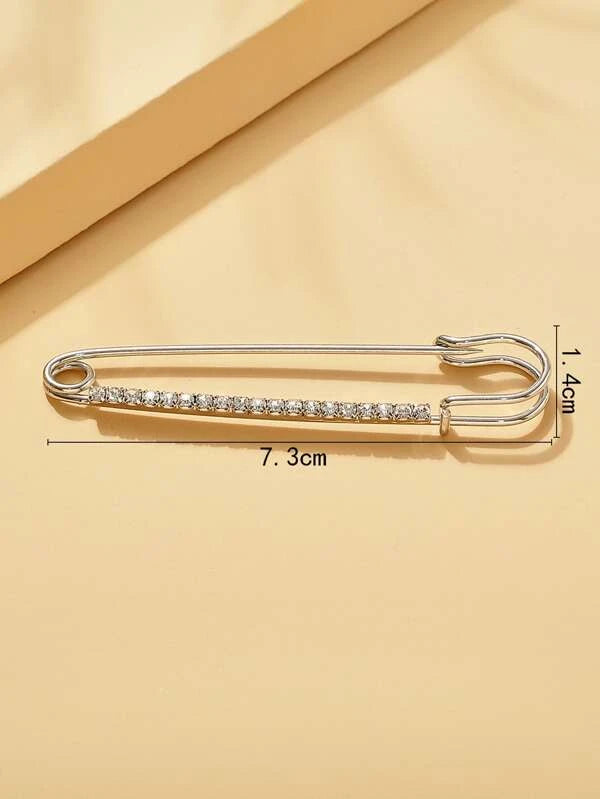 Rhinestone Decor Safety Pin Design Brooch