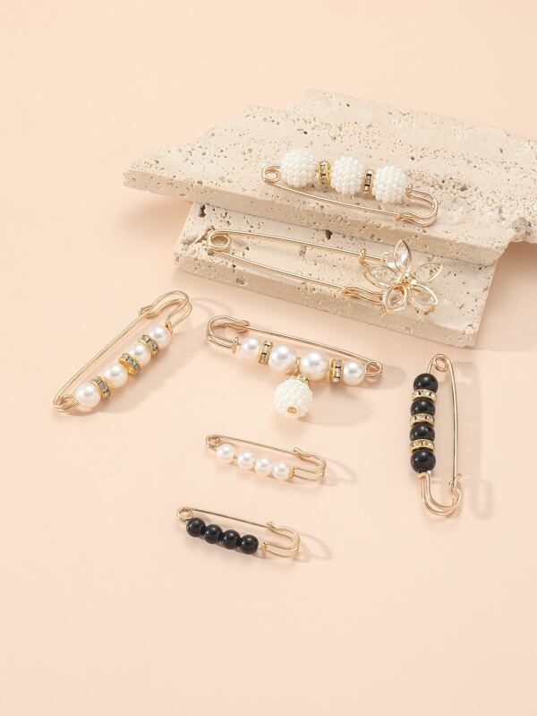 7pcs Faux Pearl Decor Brooch