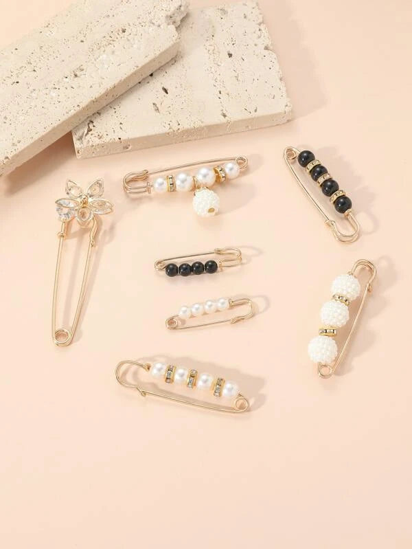 7pcs Faux Pearl Decor Brooch