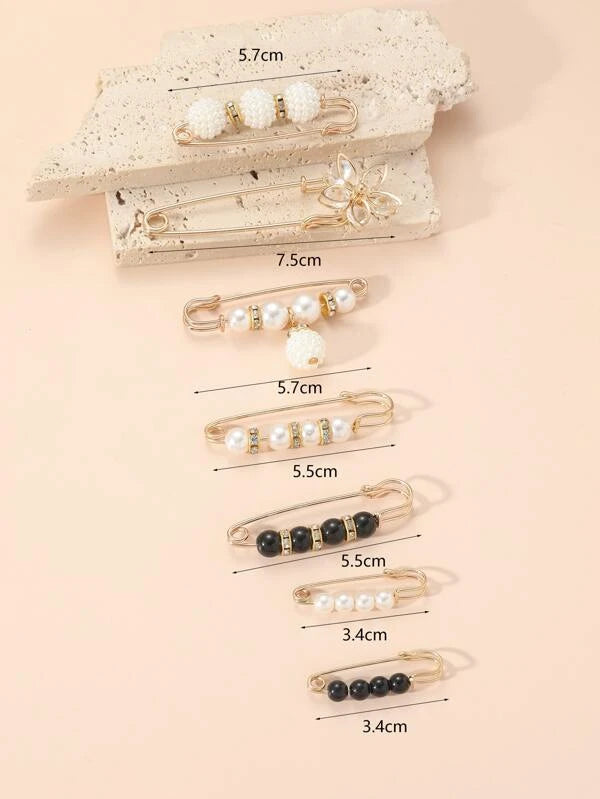 7pcs Faux Pearl Decor Brooch