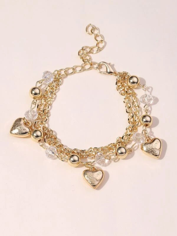 Bead Decor Heart Charm Bracelet