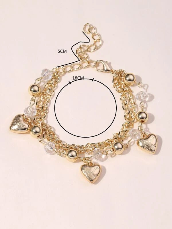 Bead Decor Heart Charm Bracelet