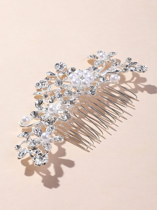 Faux Pearl & Rhinestone Decor Hair Comb