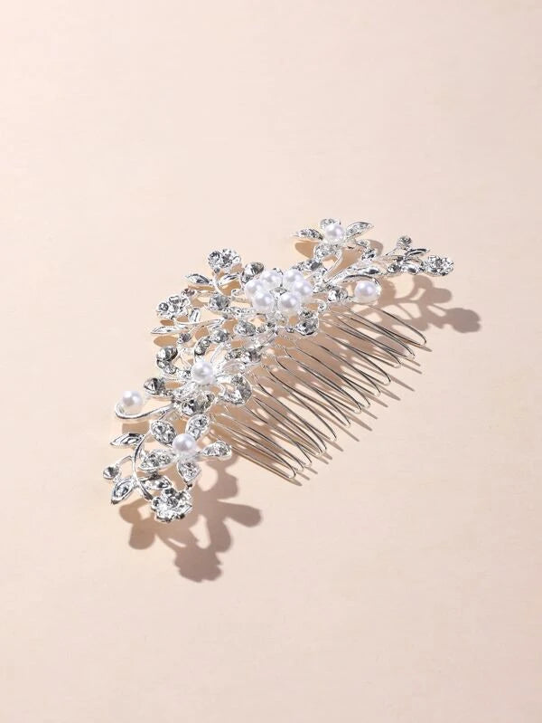 Faux Pearl & Rhinestone Decor Hair Comb