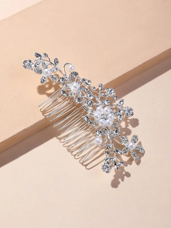 Faux Pearl & Rhinestone Decor Hair Comb