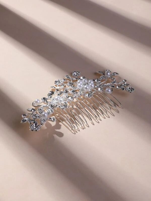 Faux Pearl & Rhinestone Decor Hair Comb