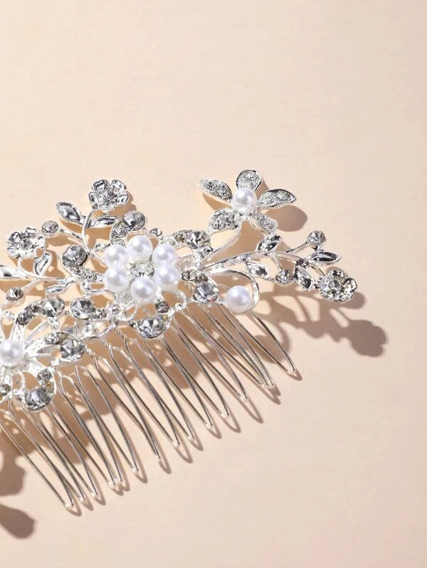 Faux Pearl & Rhinestone Decor Hair Comb