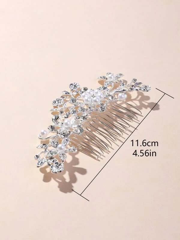 Faux Pearl & Rhinestone Decor Hair Comb