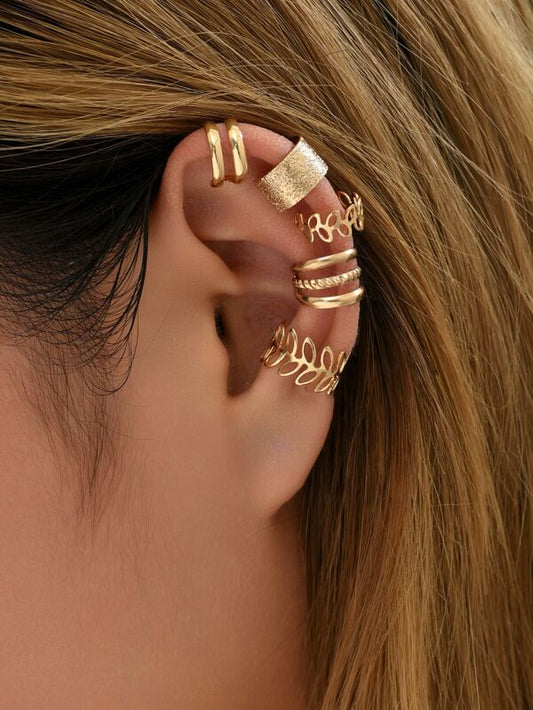 5pcs/set Hollow Out Leaf Decor Ear Cuff Ear Clips Fitting One Ear