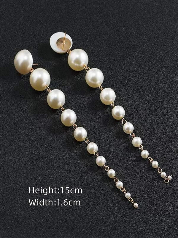 1pair Faux Pearl Decor Long Drop Earrings