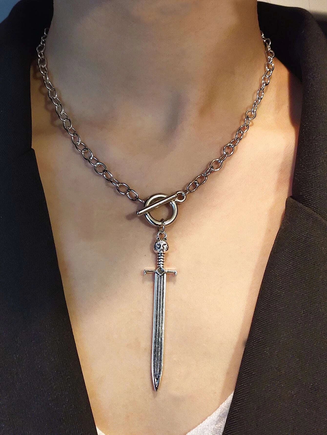 Goth Sword Charm OT Buckle Necklace