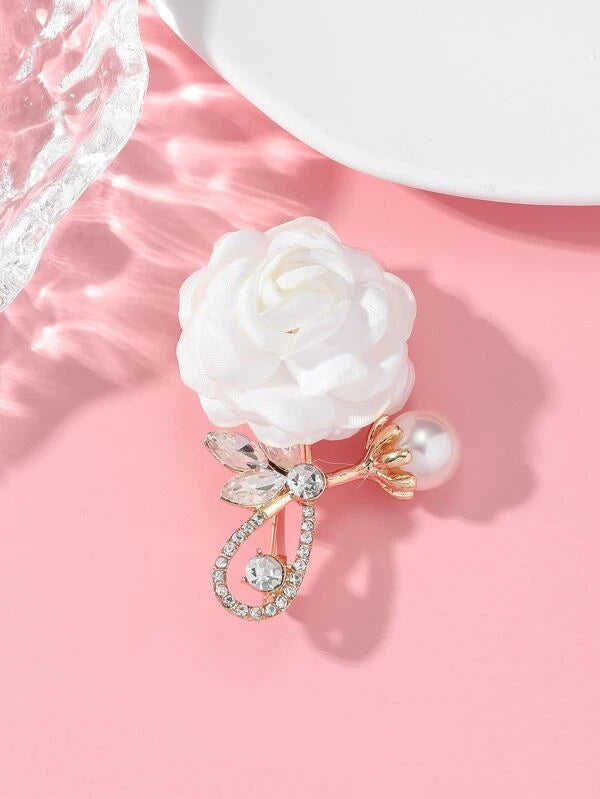 Flower & Faux Pearl Decor Brooch