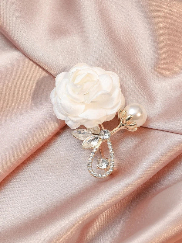 Flower & Faux Pearl Decor Brooch