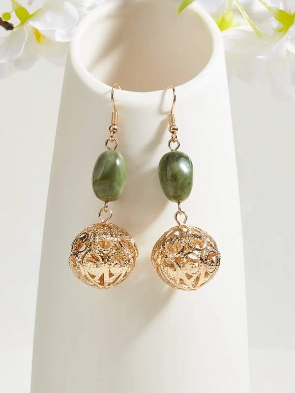 Random Color Hollow Out Ball Drop Earrings