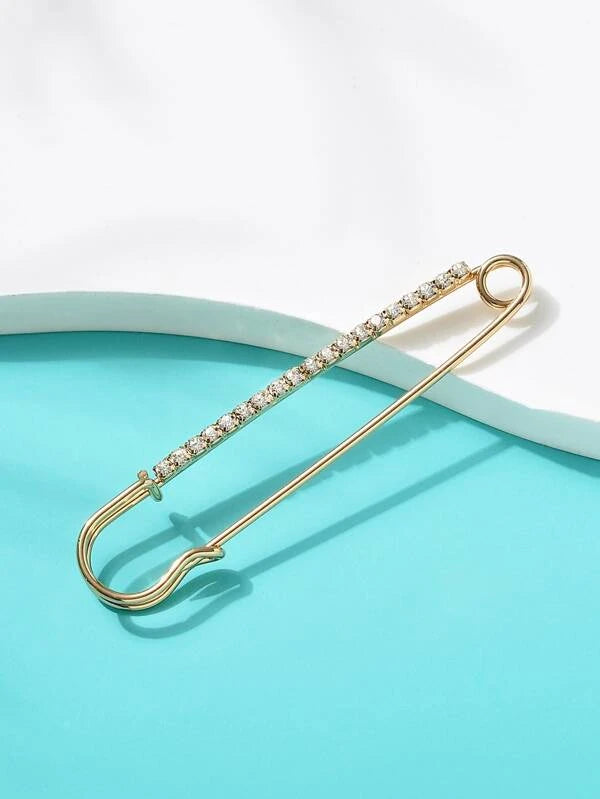 Rhinestone Decor Safety Pin Design Brooch