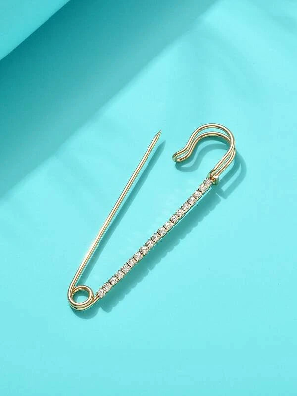 Rhinestone Decor Safety Pin Design Brooch