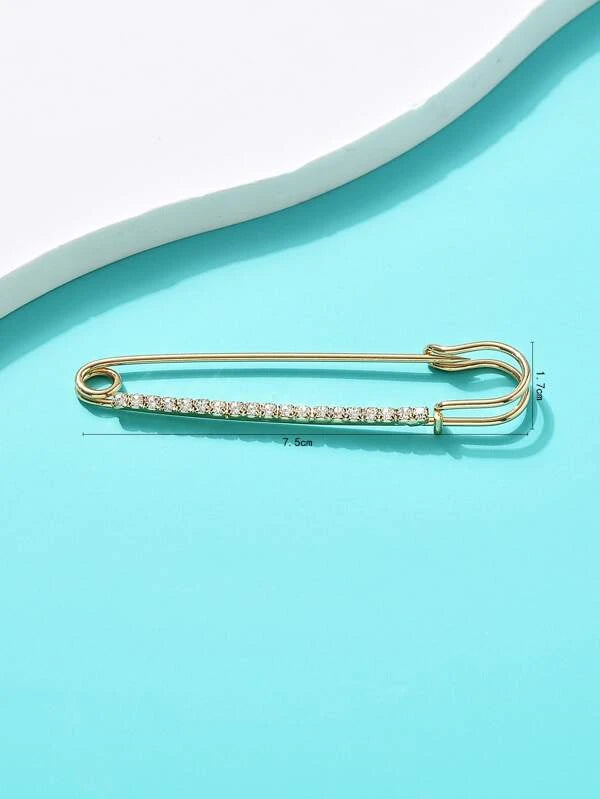 Rhinestone Decor Safety Pin Design Brooch