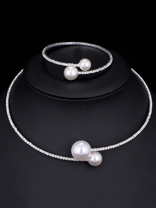 1pc Faux Pearl Decor Necklace & 1pc Bracelet