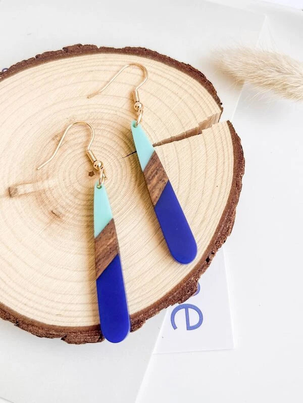 Color Block Geometric Drop Earrings