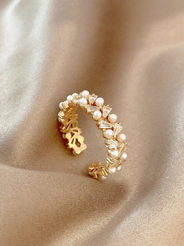 Faux Pearl Decor Cuff Ring