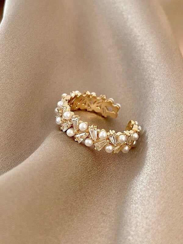 Faux Pearl Decor Cuff Ring