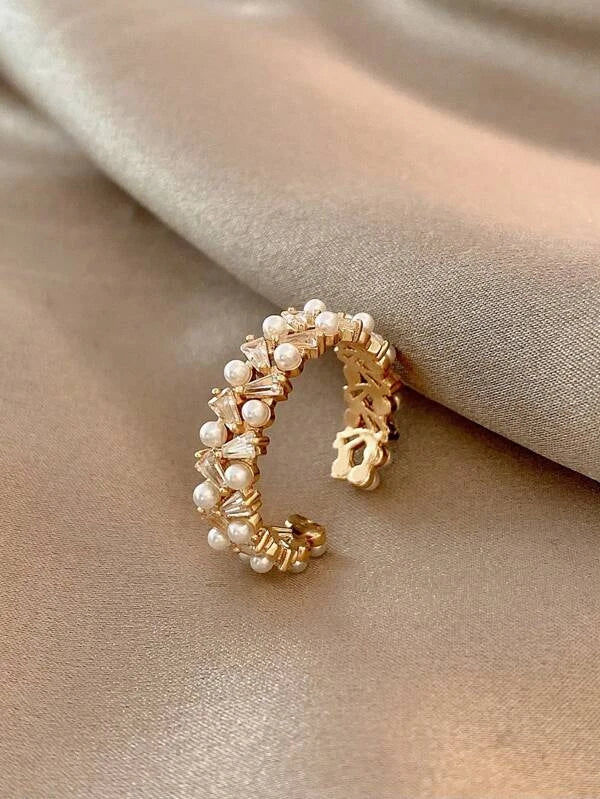 Faux Pearl Decor Cuff Ring